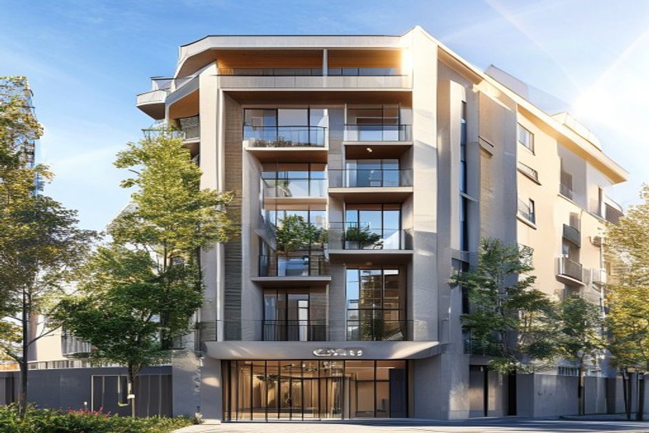 Etiqueta de certificación energética en un edificio de Madrid