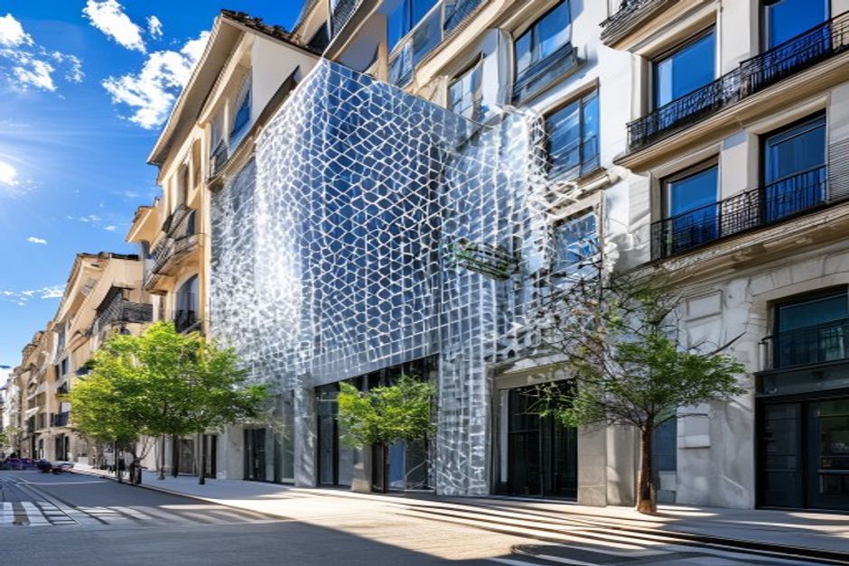 Edificio con mejoras de aislamiento y paneles solares en Madrid